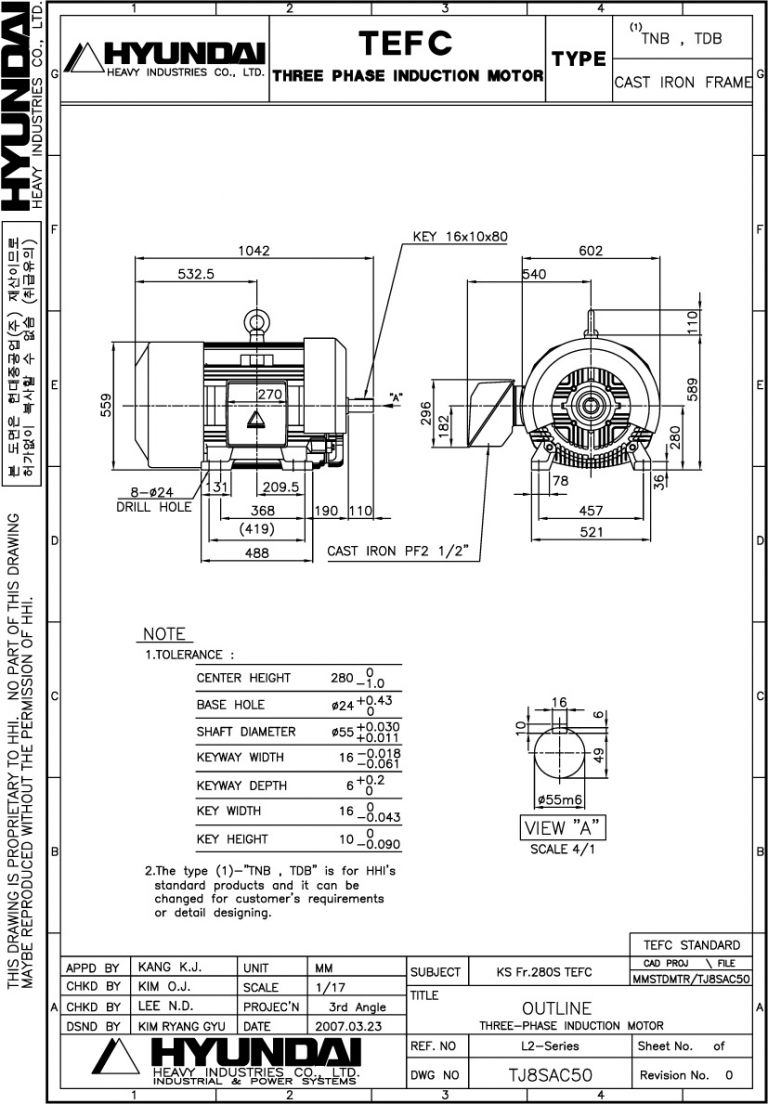 280S B3 2P용 전동기(HORIZONTAL MOTOR)